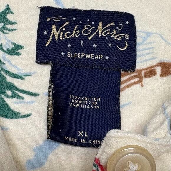 Nick & Nora Vintage Christmas Skiing Rubber Duckie Flannel Pajama Set Size XL - Picture 5 of 15